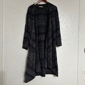 Soft Surroundings Open Front Cardigan Sweater Duster Blue Gray Wool Blend Knit M